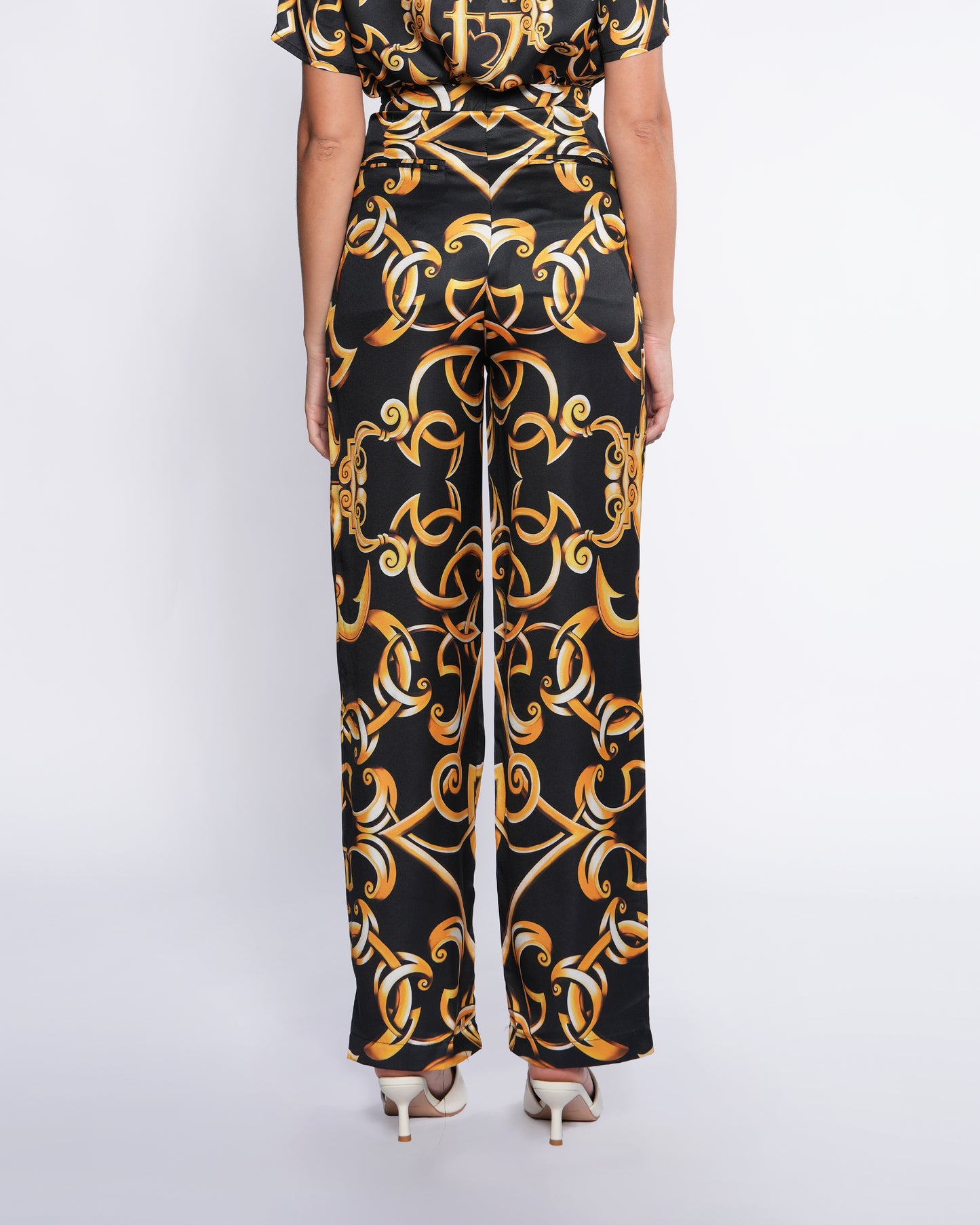 Gold Baroque Pleated Wide Pants