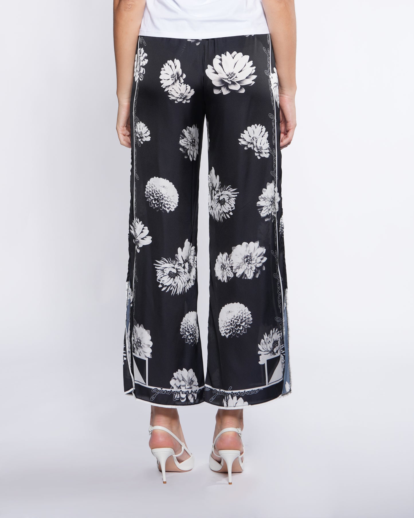Floral Side-Slit Wide-Leg Pants