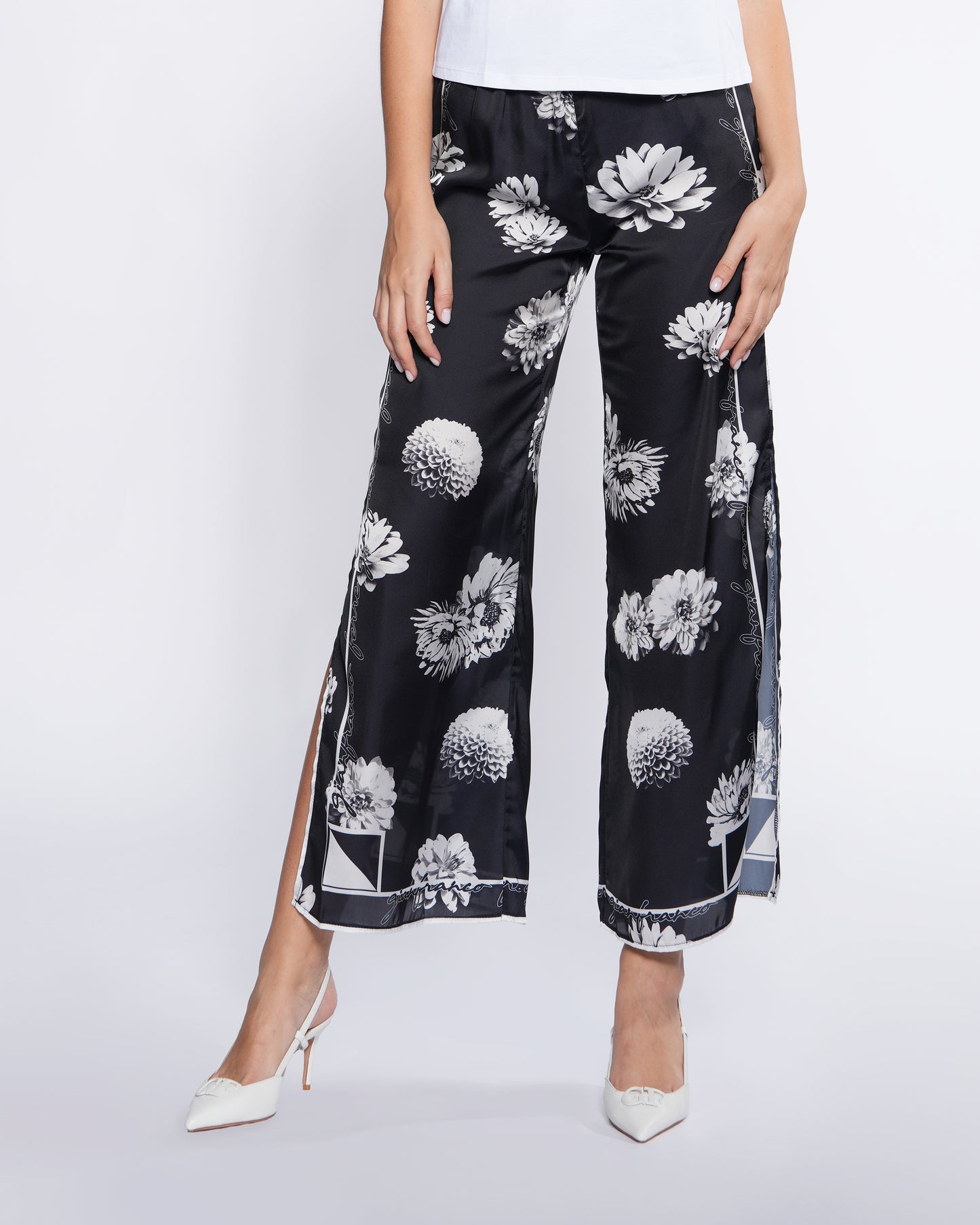 Floral Side-Slit Wide-Leg Pants