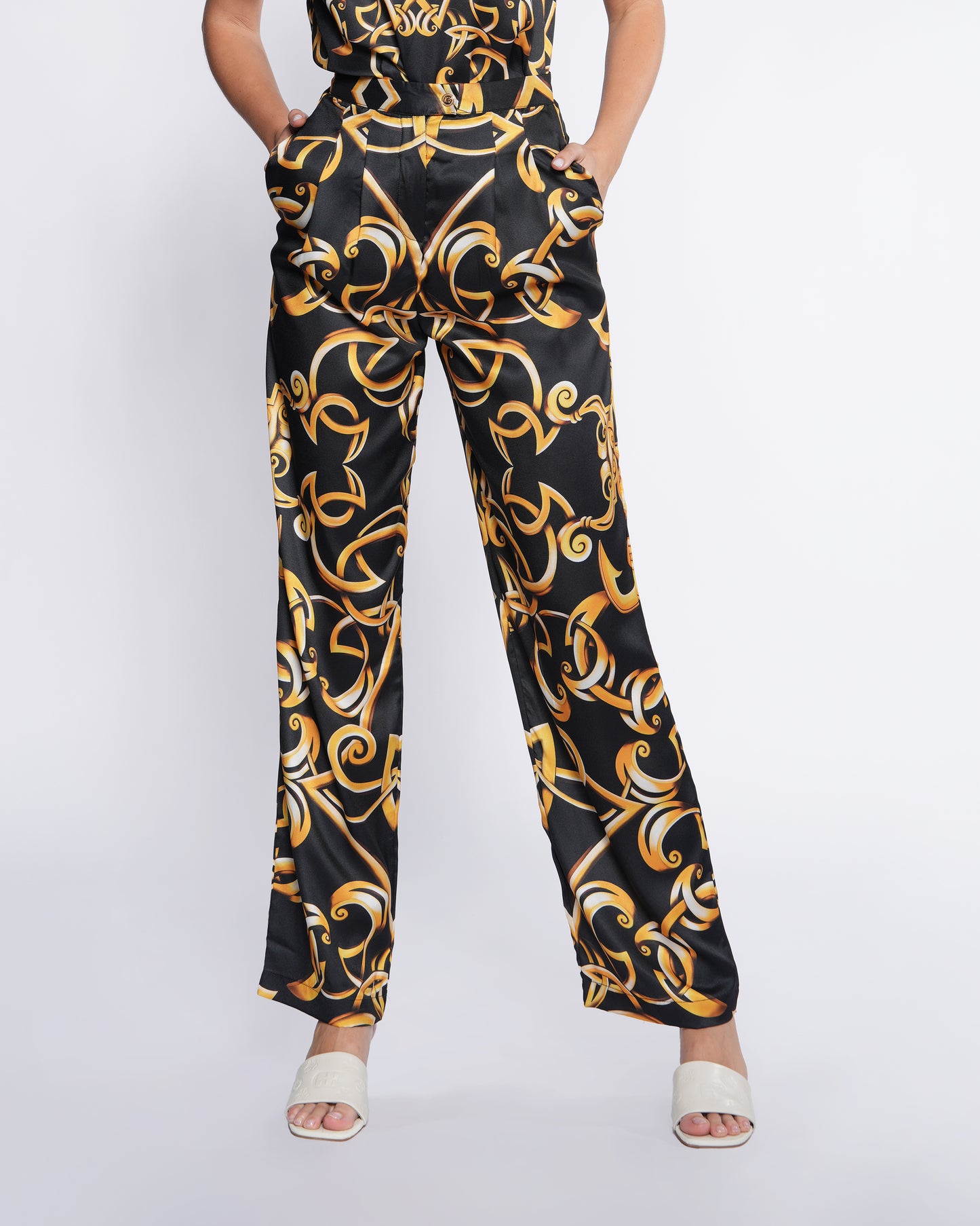 Gold Baroque Pleated Wide Pants