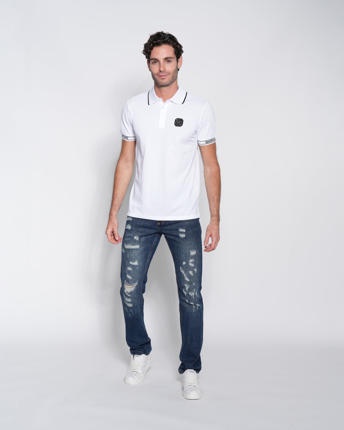 White Jacquard Cotton Polo-Shirt