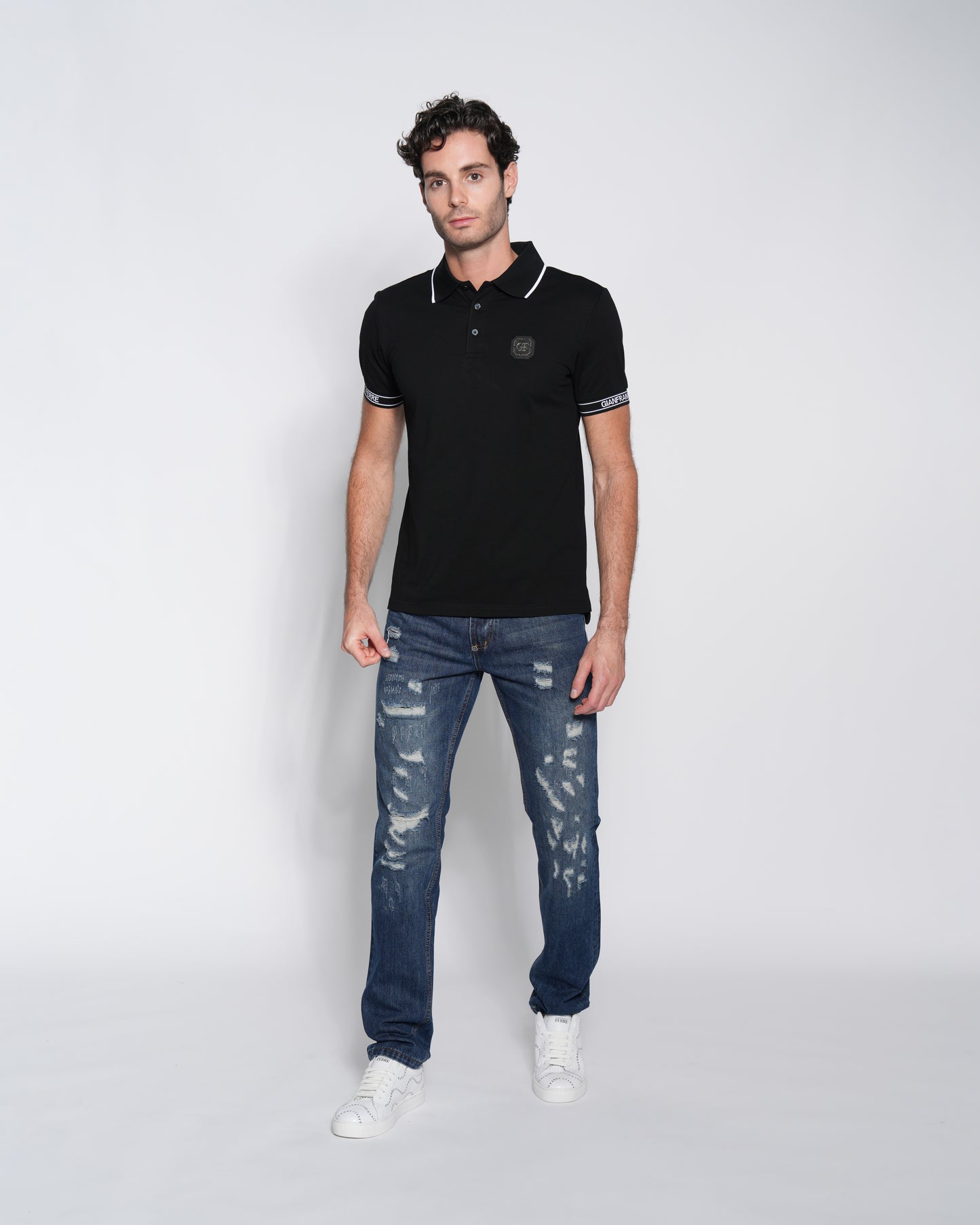 Black Jacquard Cotton Polo-Shirt
