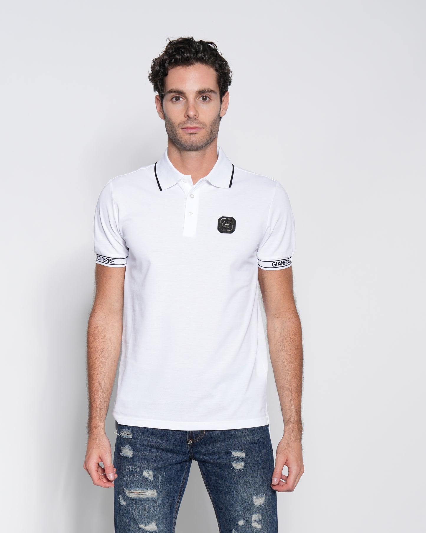 White Jacquard Cotton Polo-Shirt