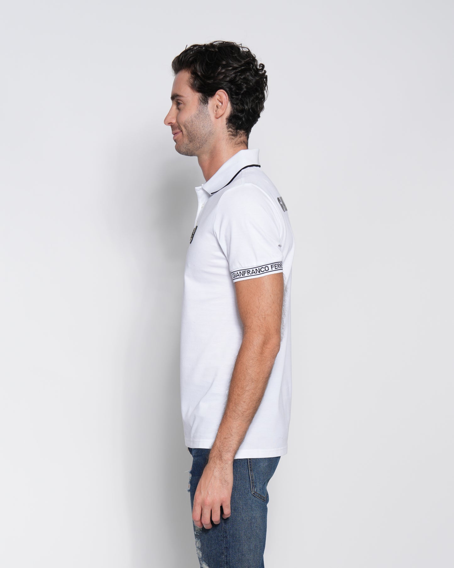 White Jacquard Cotton Polo-Shirt