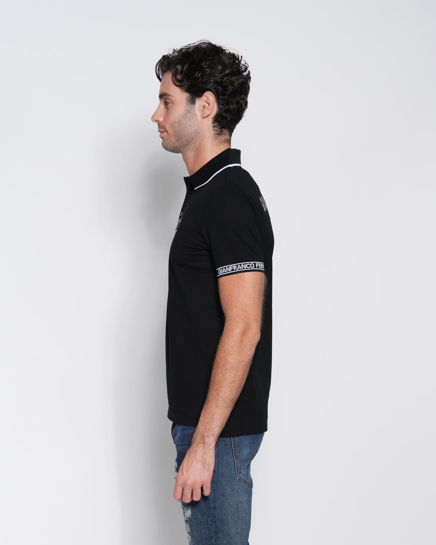Black Jacquard Cotton Polo-Shirt