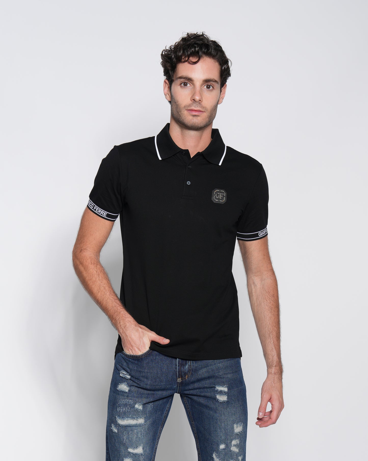 Black Jacquard Cotton Polo-Shirt