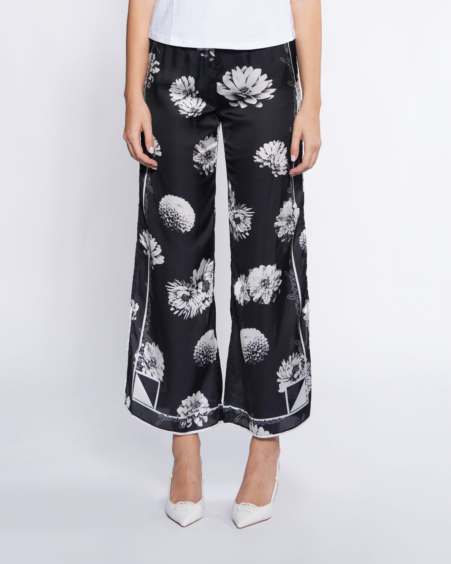 Floral Side-Slit Wide-Leg Pants