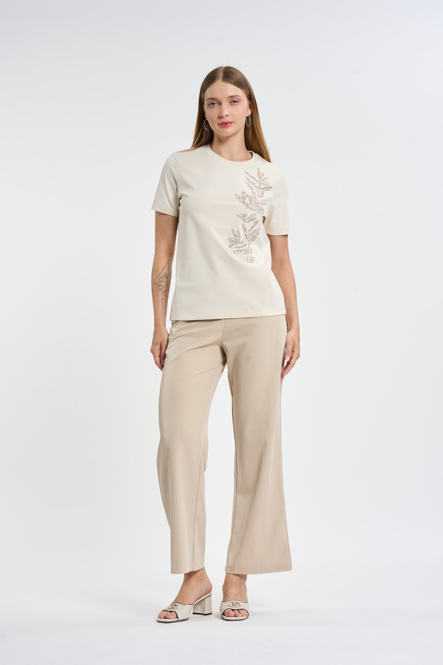 Off-White Gold Botanical Embroidered T-Shirt