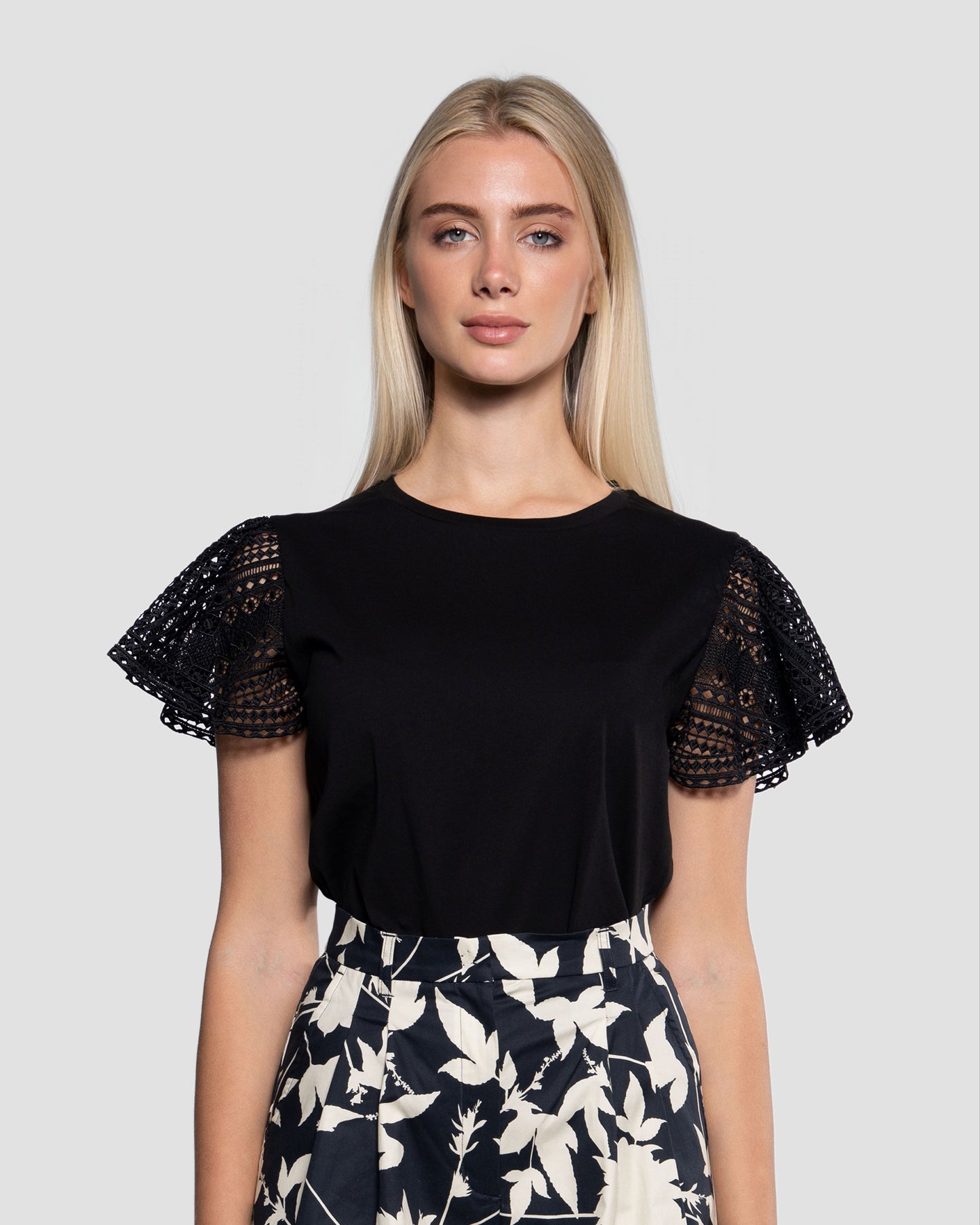 Black Lace Sleeve T-Shirt