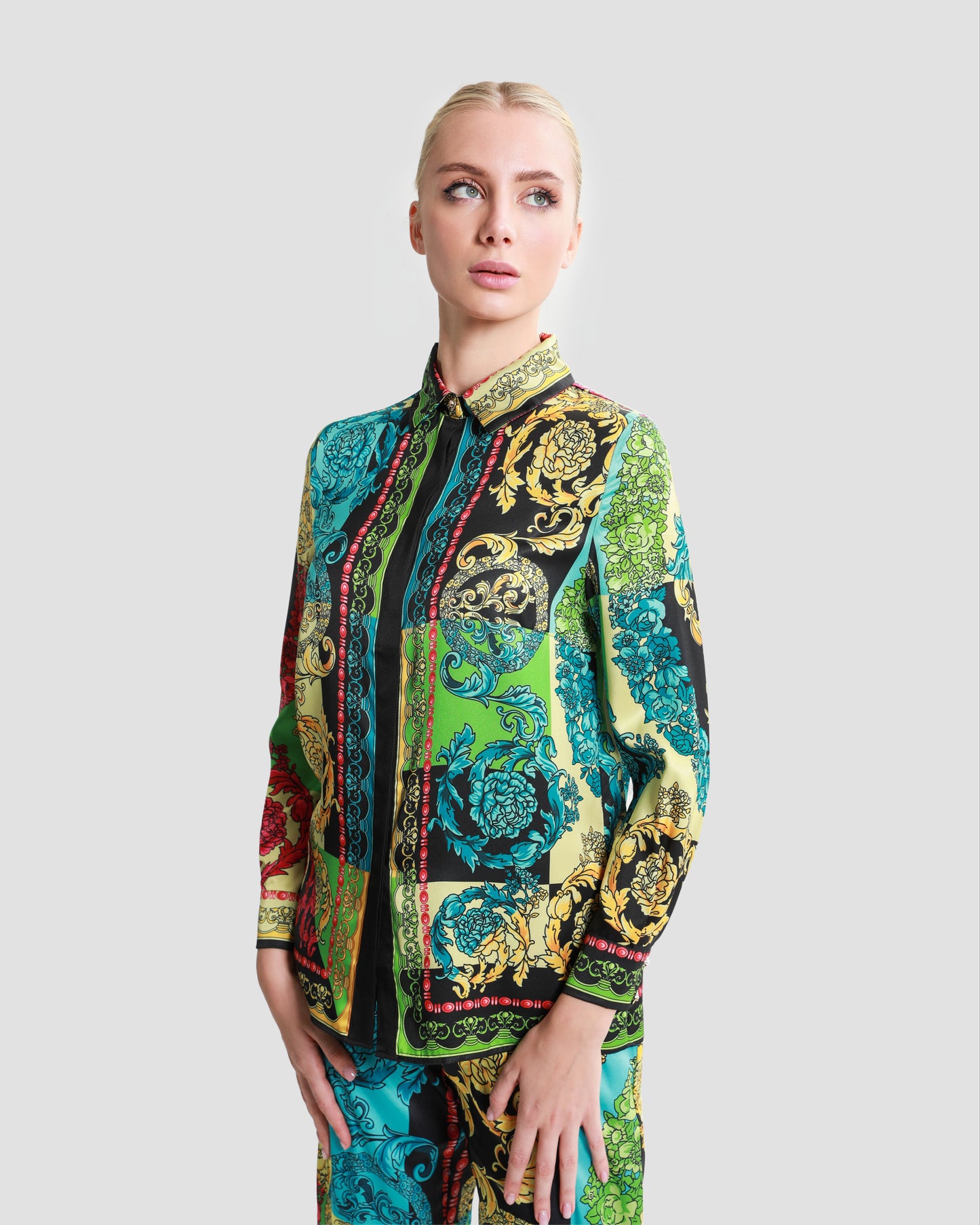 Ornate Color Block Print Shirt