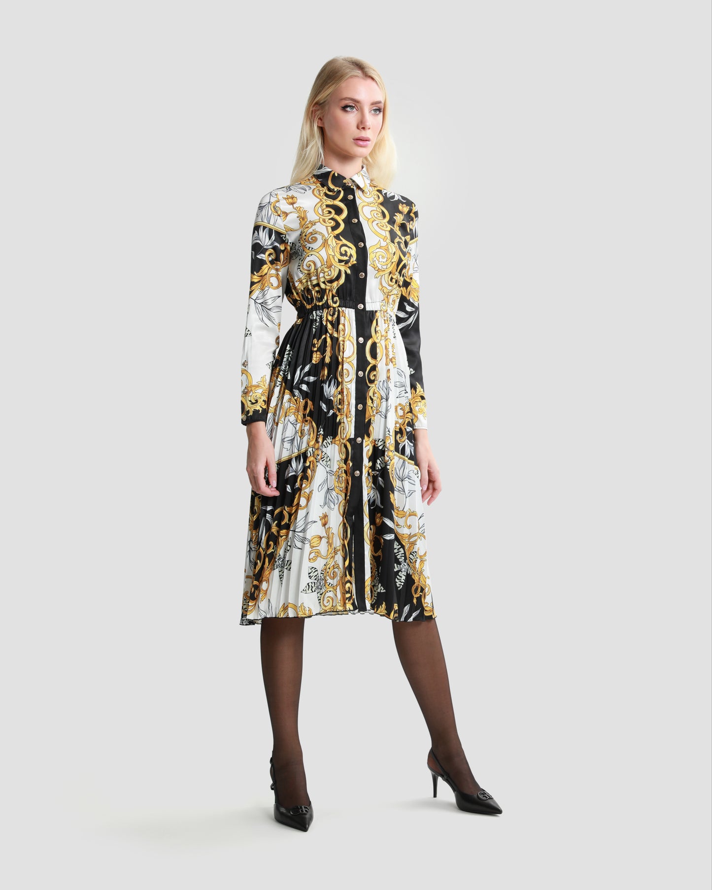 Contrasted Ornamental Print Midi Dress