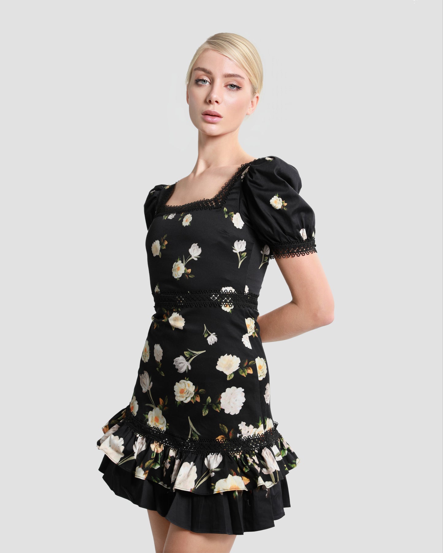 Lace Trim Tiered Mini Dress