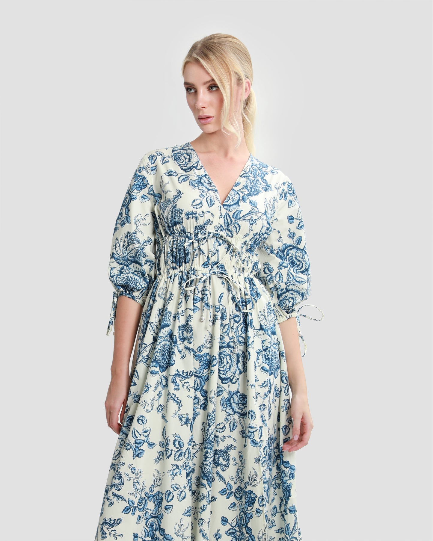 Tie-Detailed Floral Midi Dress
