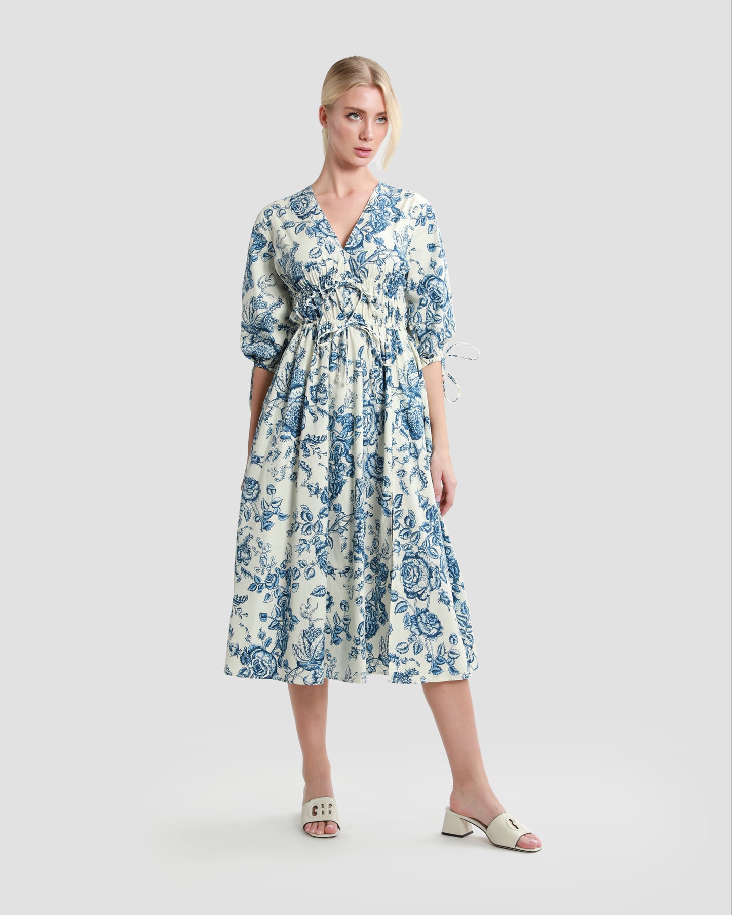 Tie-Detailed Floral Midi Dress