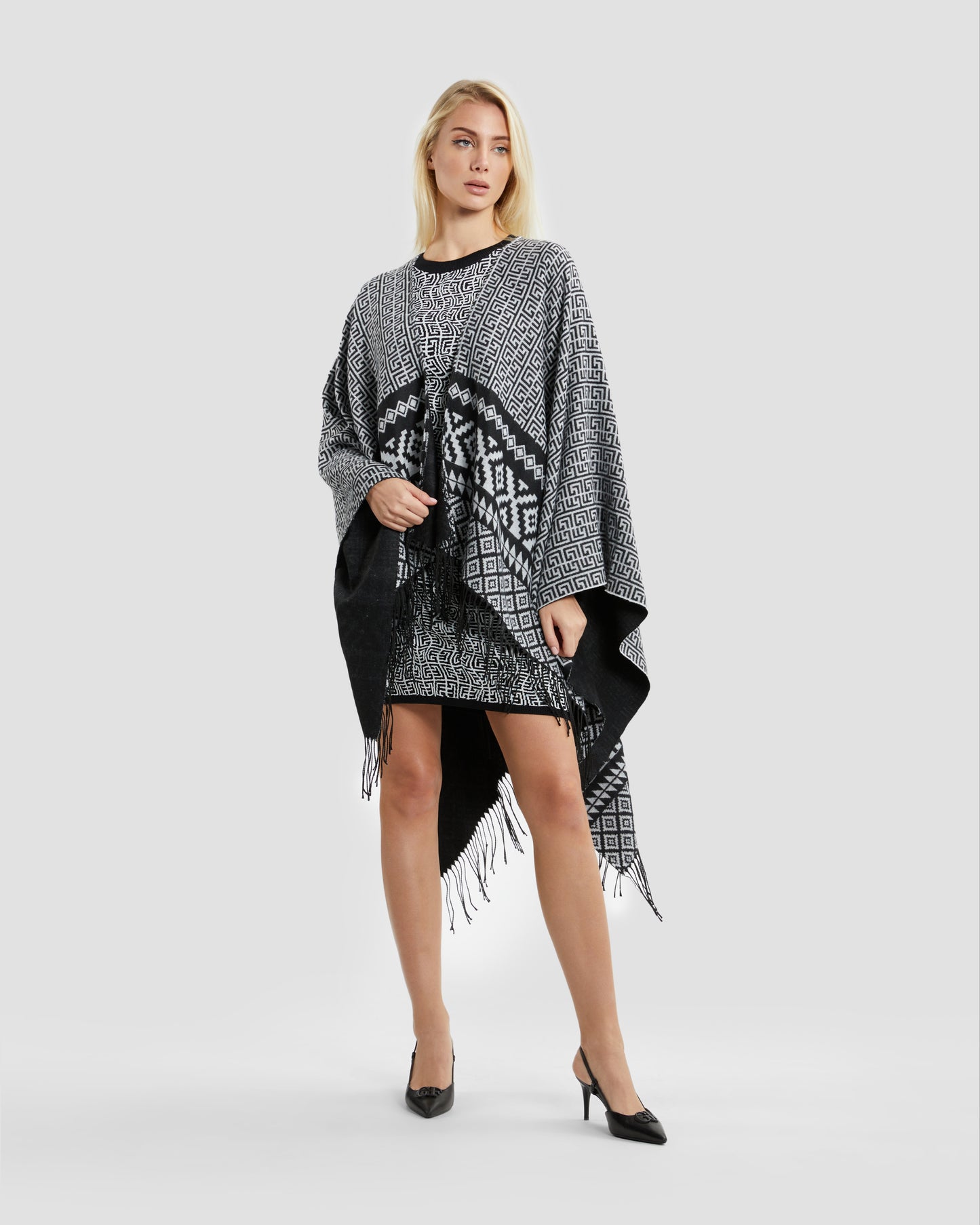 Monochrome Illusion Long Sleeve Knit Dress