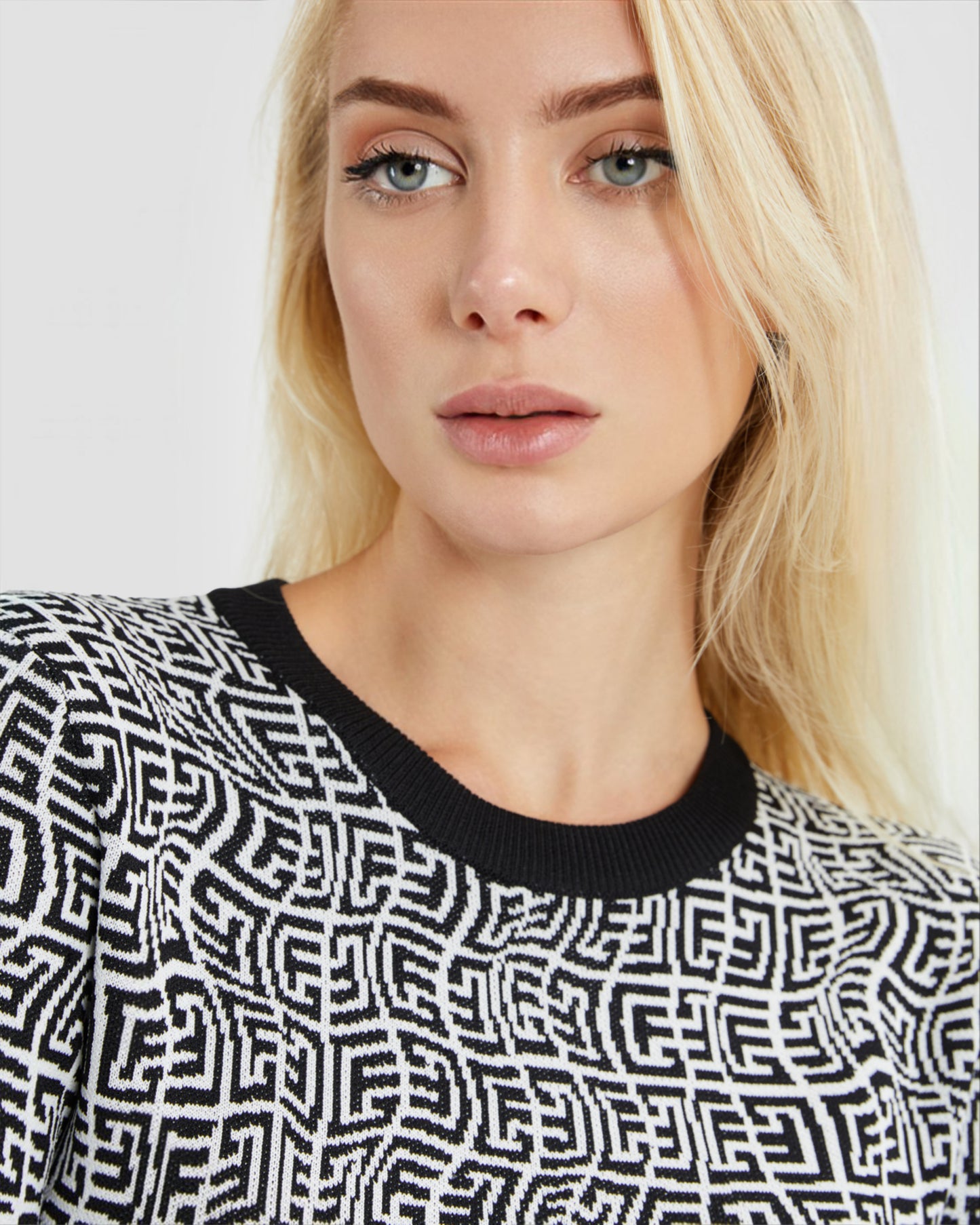 Monochrome Illusion Long Sleeve Knit Dress