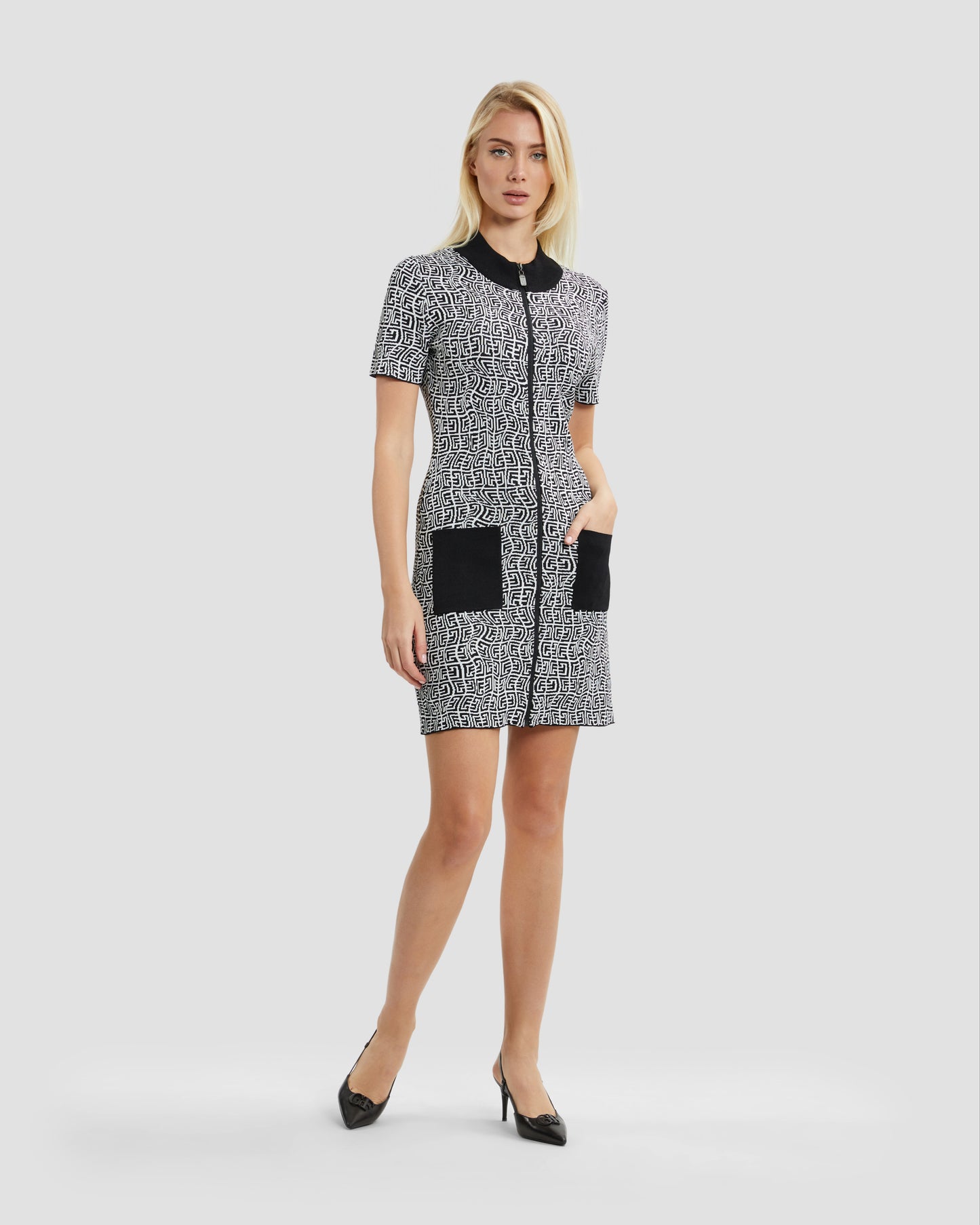 Monochrome Illusion Knit Dress