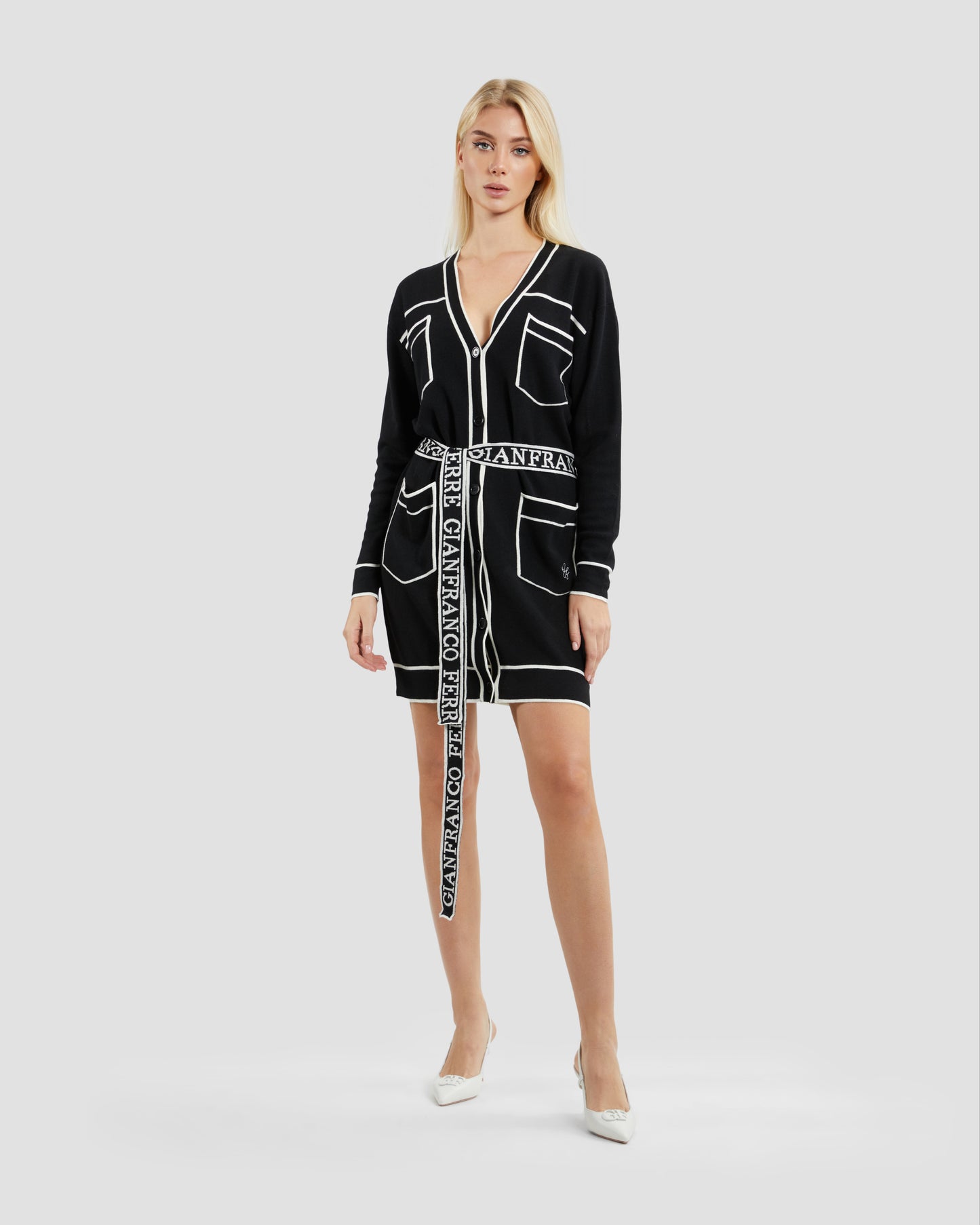 Two-tone Belted Longline Cardigan