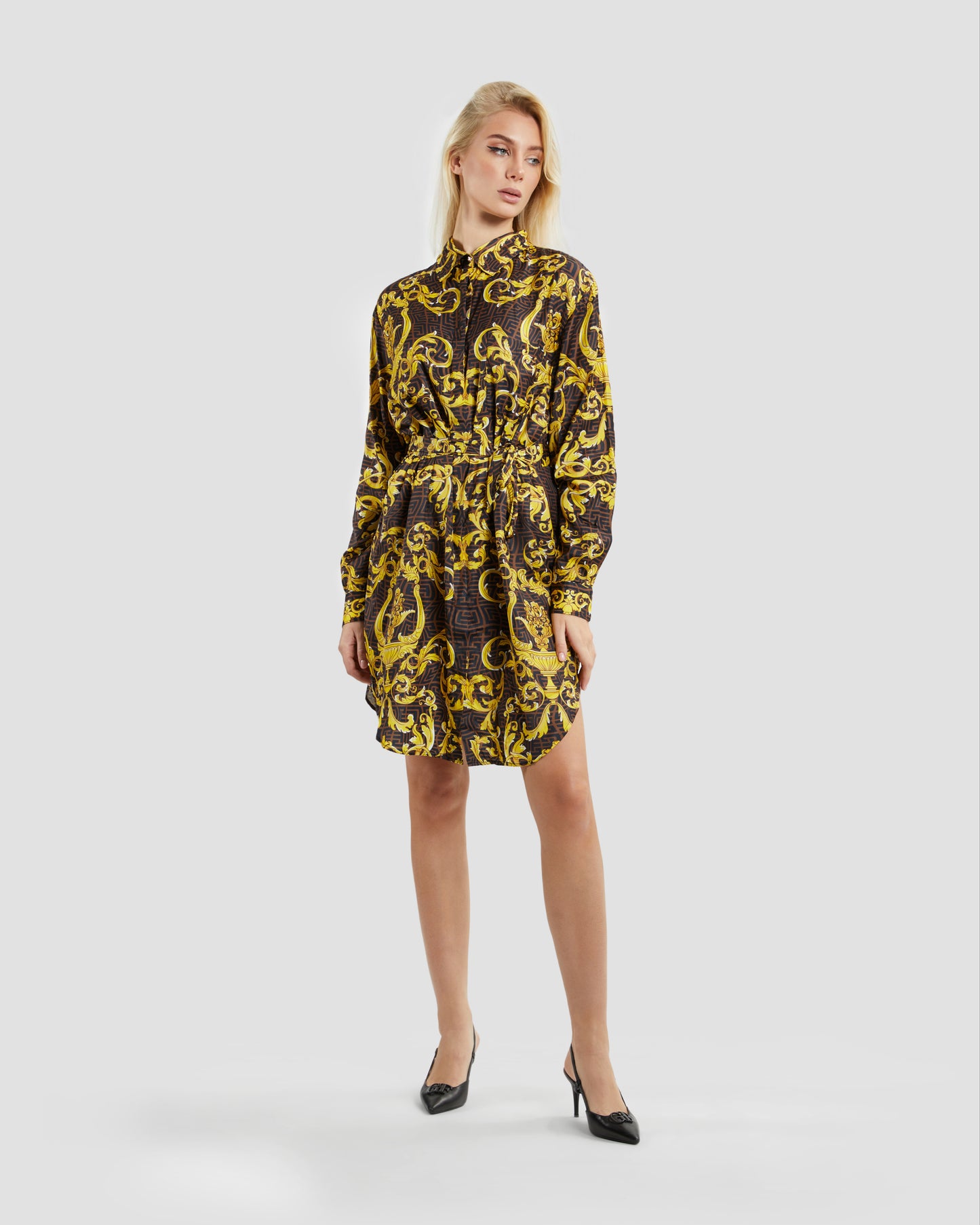 Oriental Baroque Patterned Shirt Dress