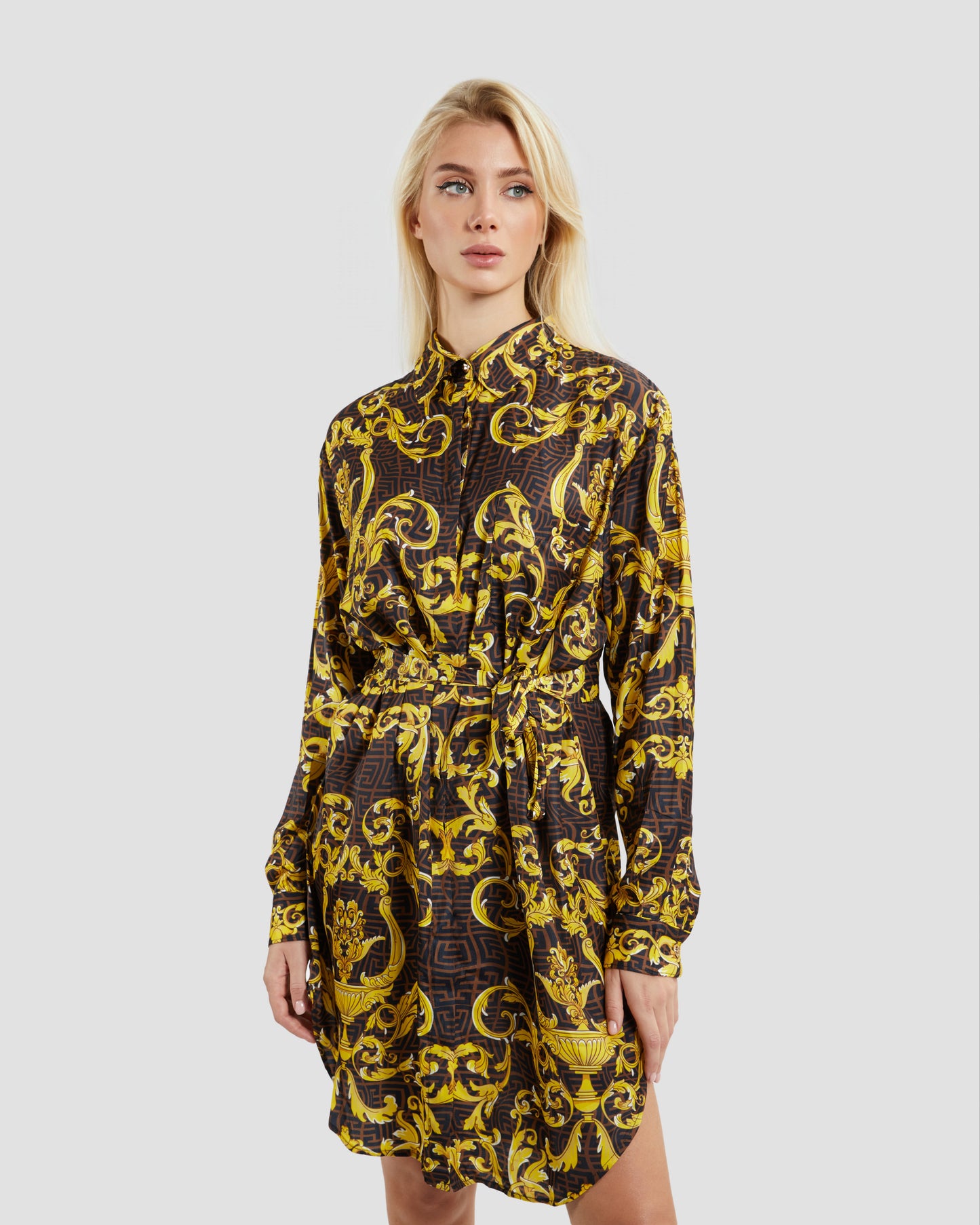 Oriental Baroque Patterned Shirt Dress