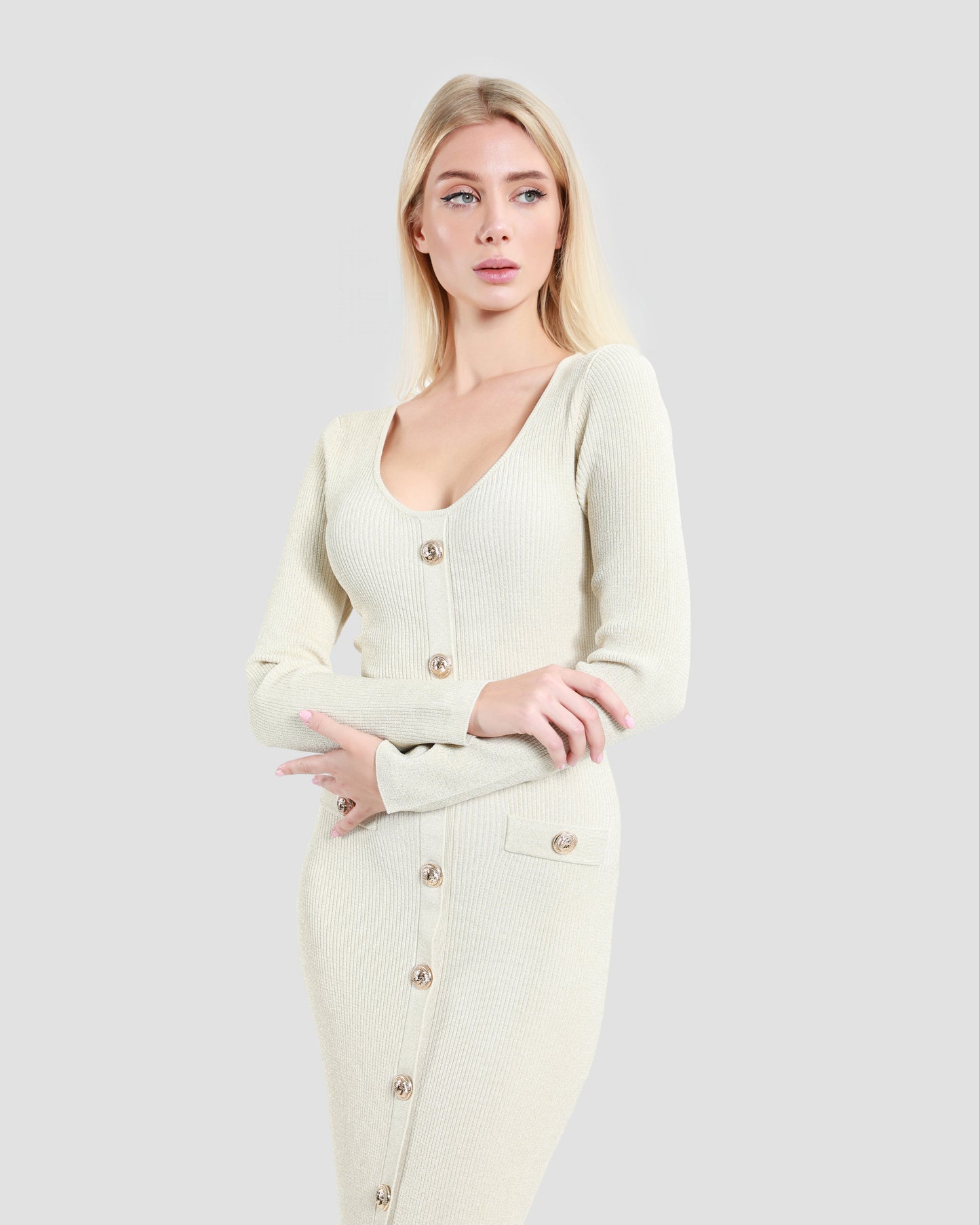 Buttoned Front Midi Dress