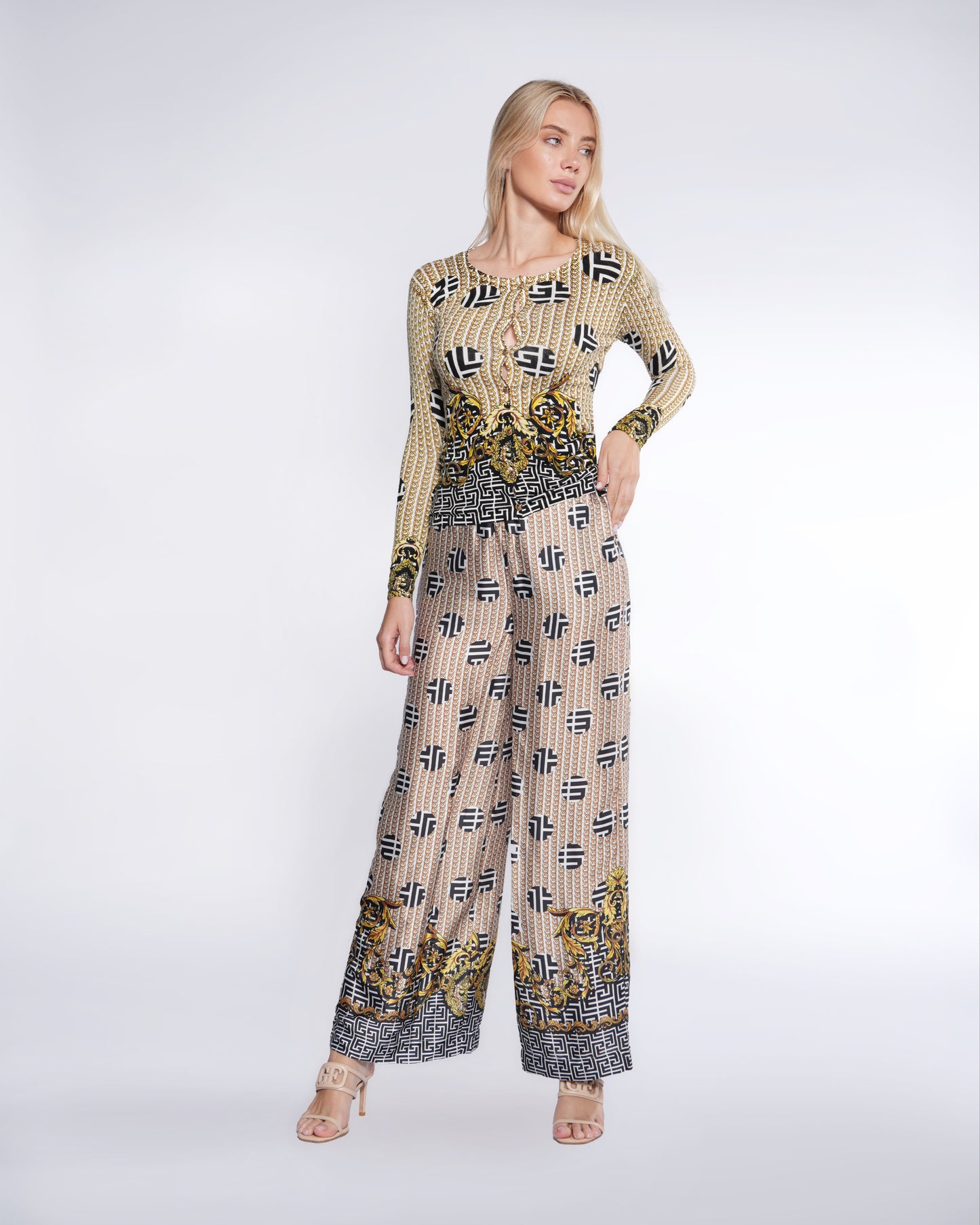 Geometric Baroque Print Knitted Cardigan