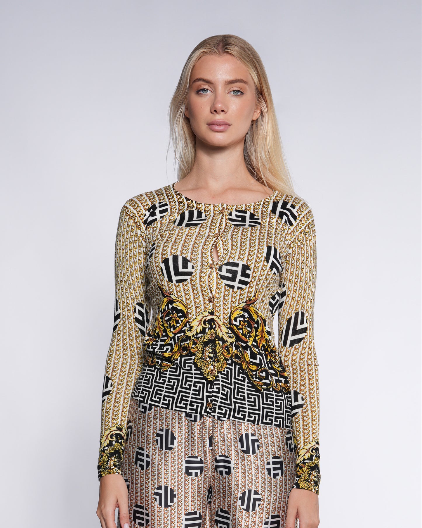 Geometric Baroque Print Knitted Cardigan