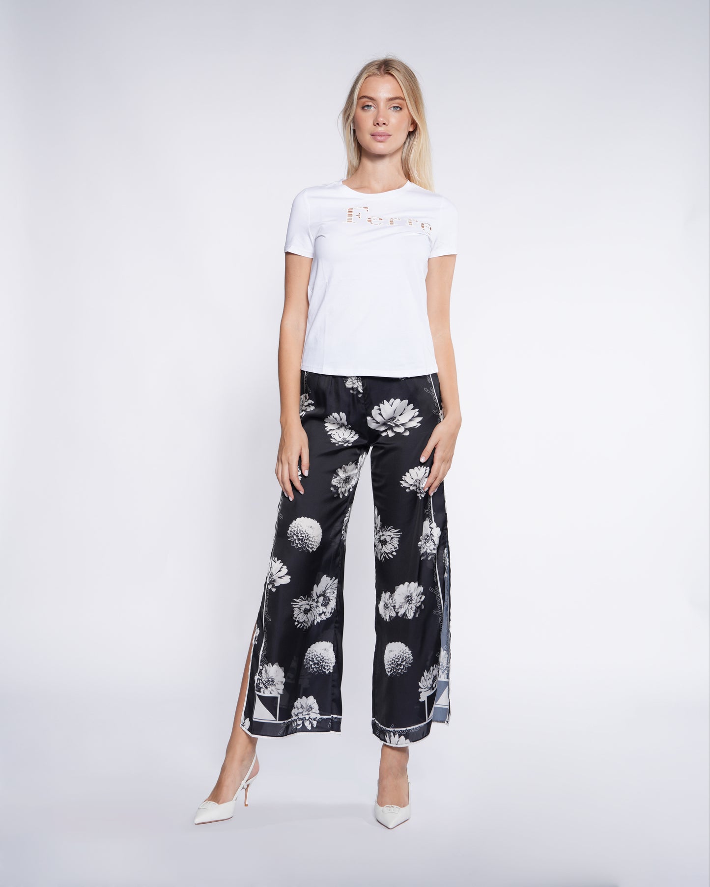 Floral Side-Slit Wide-Leg Pants