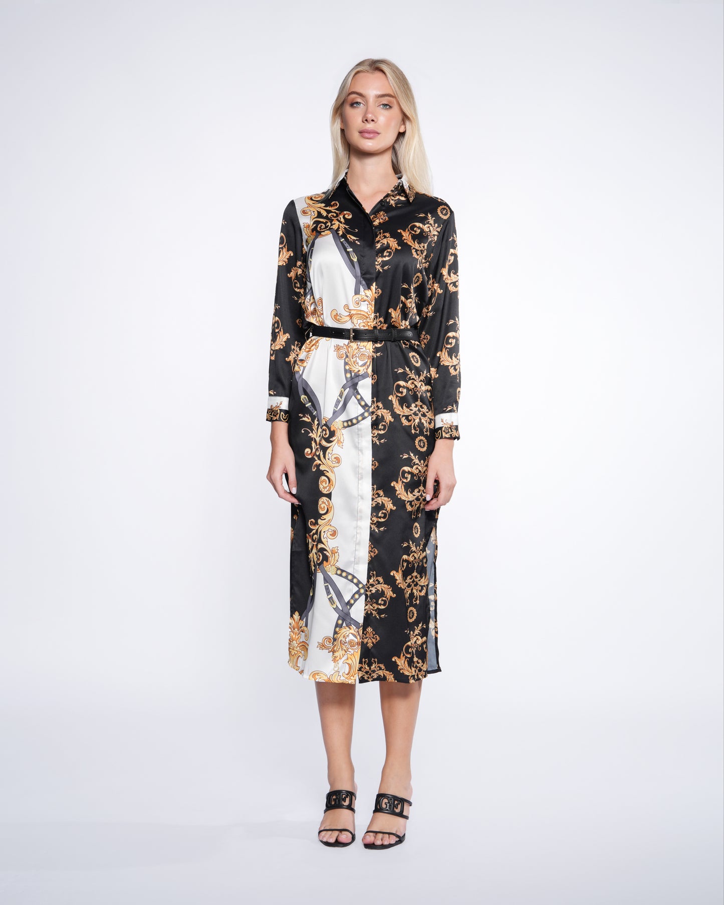 Baroque Print Midi Dress