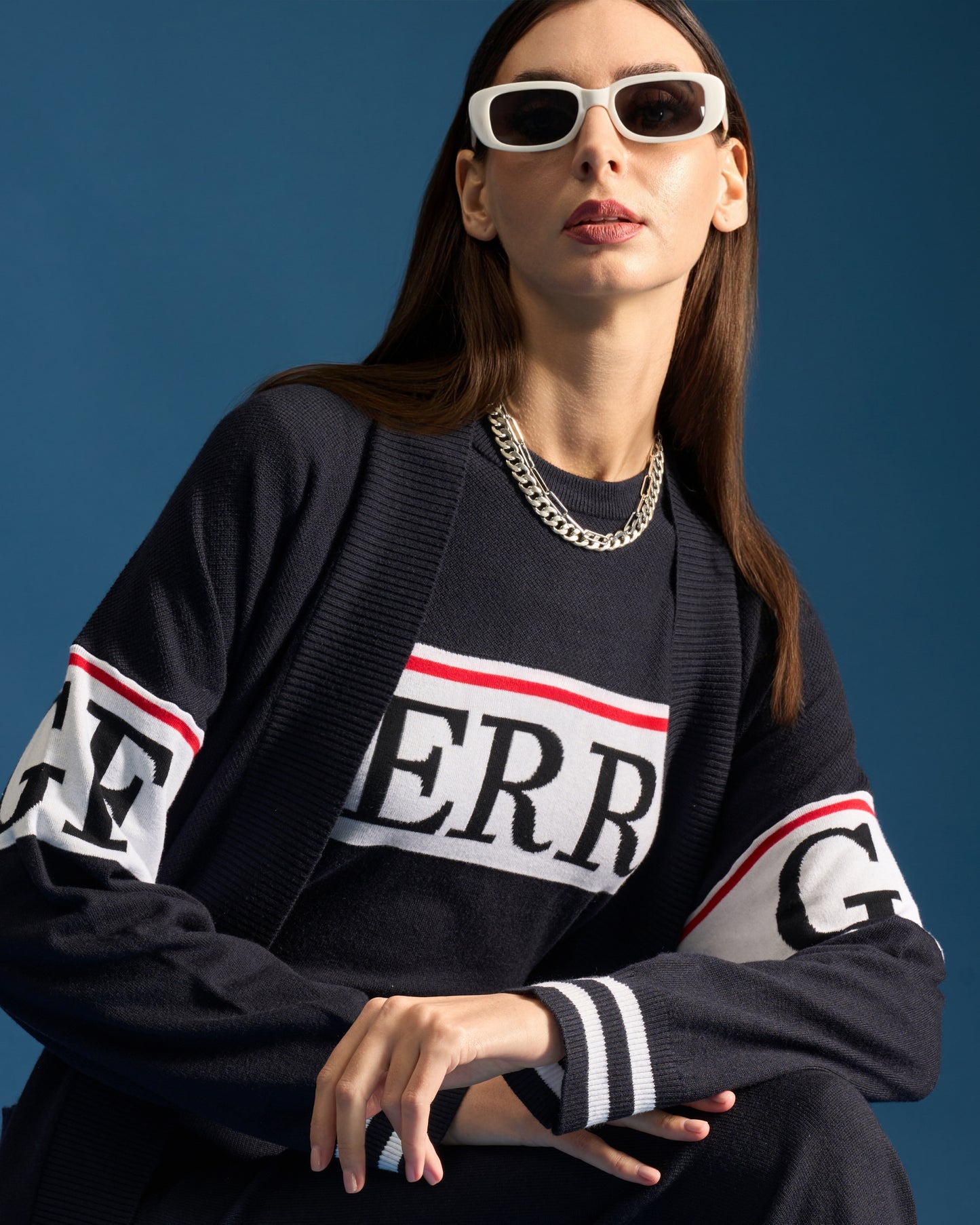 Contrasting Ferre Front Belted Cardigan