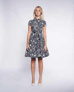 Vintage Floral Print Shirt Midi Dress