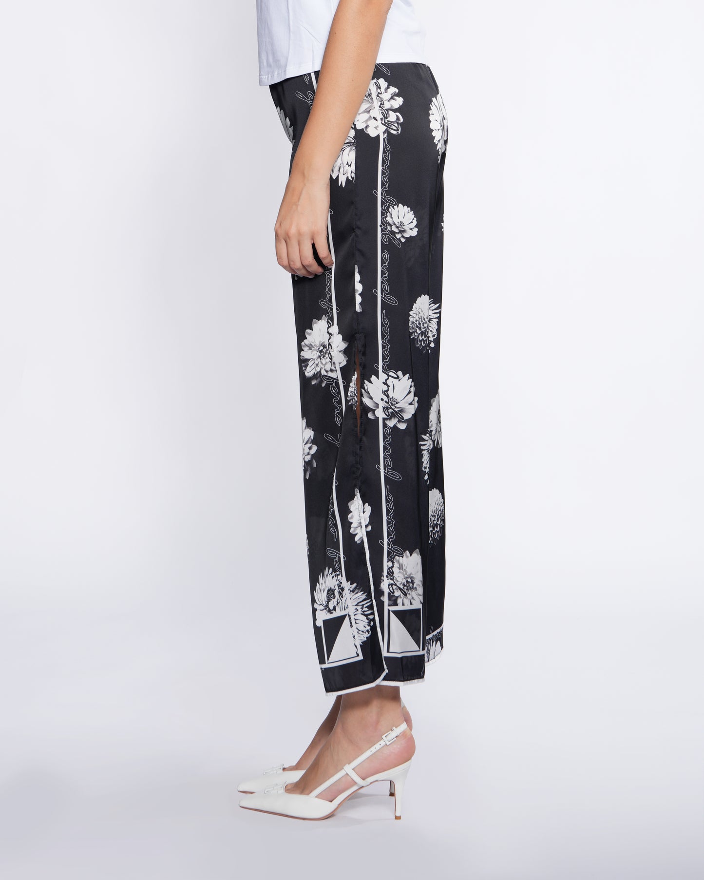 Floral Side-Slit Wide-Leg Pants