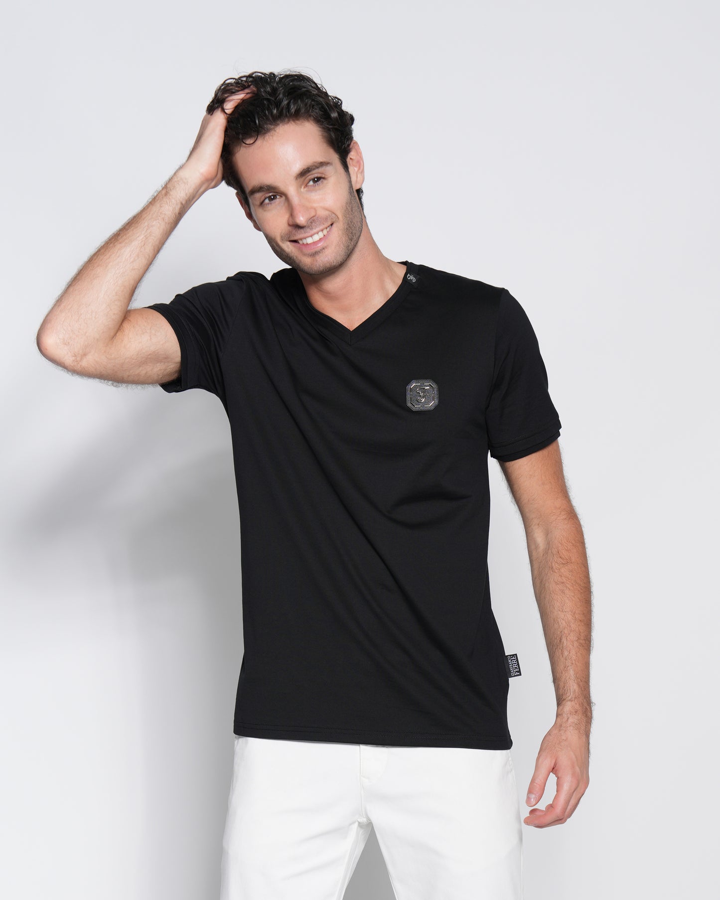 Leather Metal Logo-Plaque T-Shirt