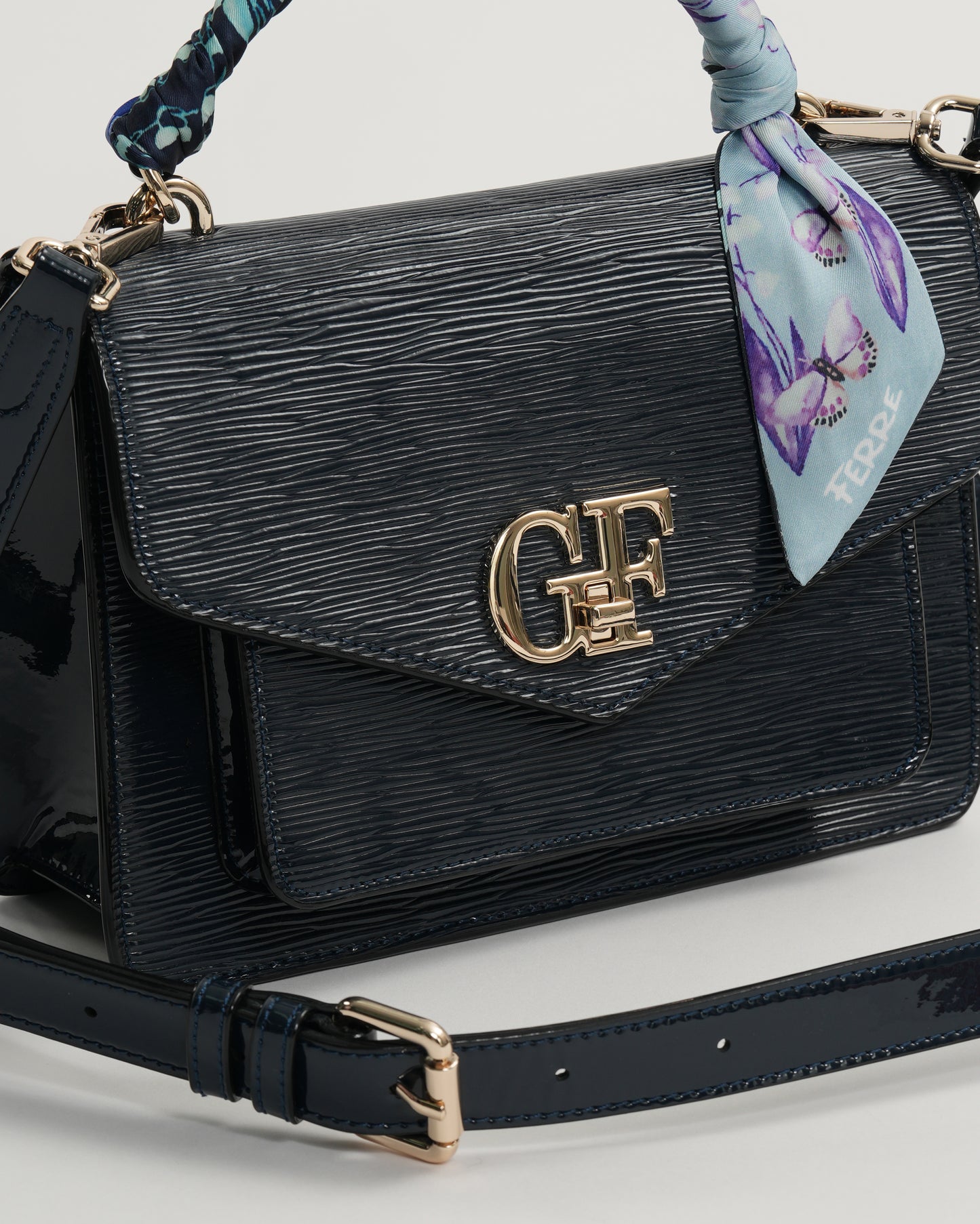 GF Hand Bag with Scarf-Tied Top Handle