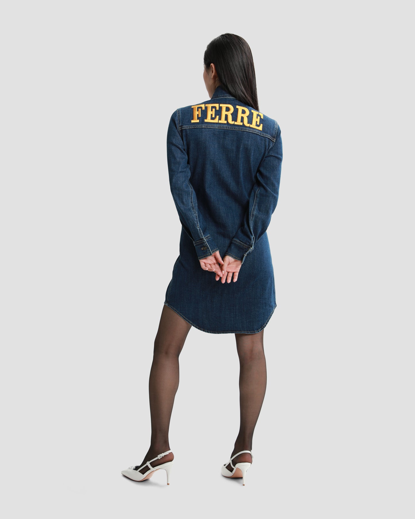 Ferré Embroidered Denim Shirt Dress