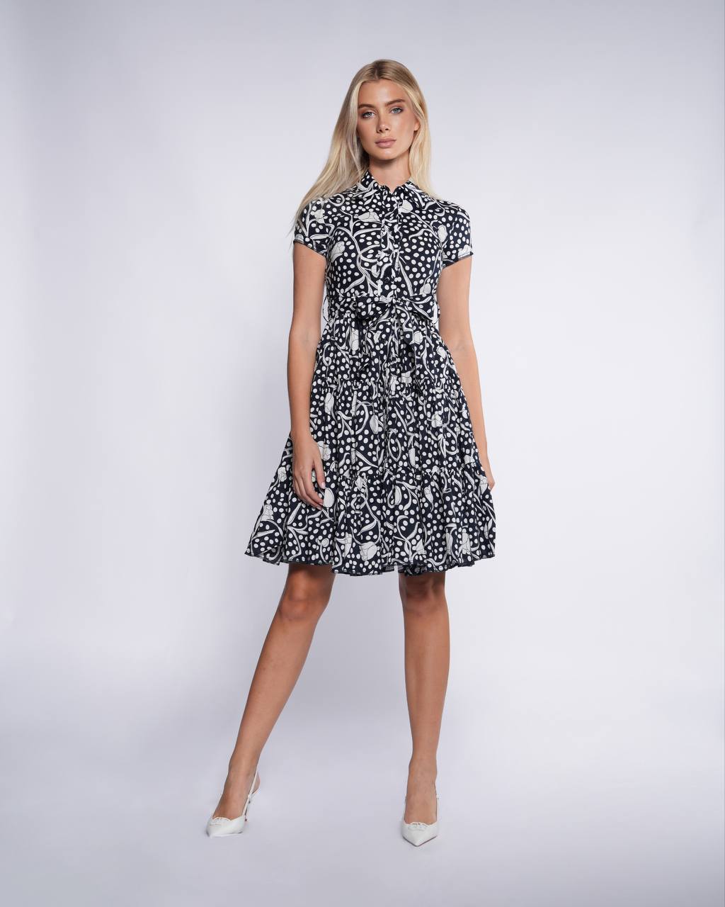 Vintage Floral Print Shirt Midi Dress