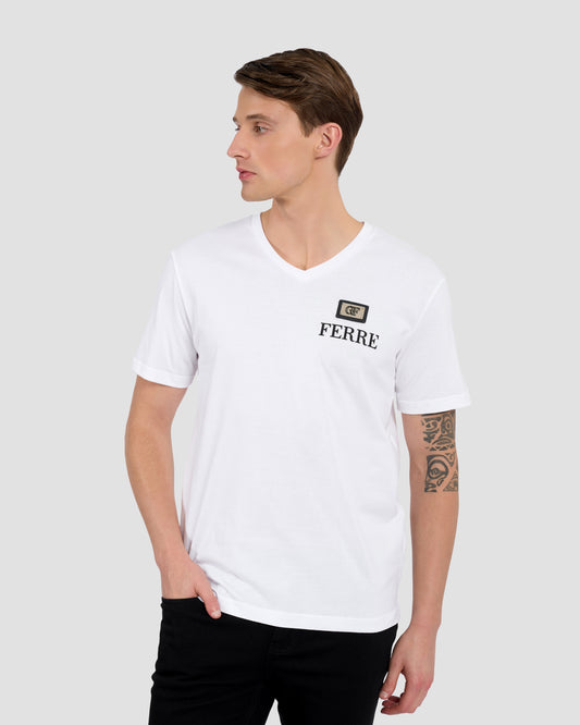 V-Neck Metal Patched T-Shirt