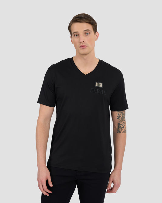 V-Neck Metal Patched T-Shirt