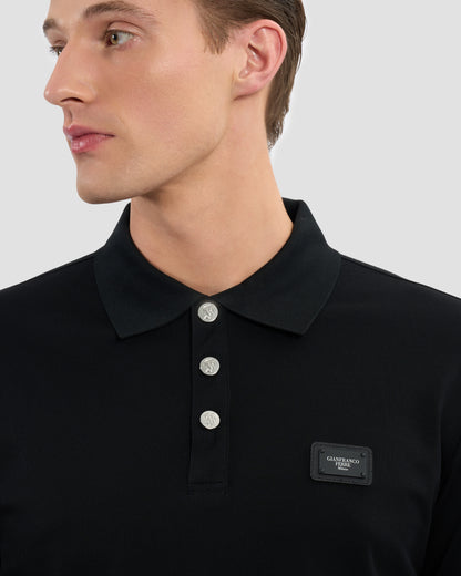 Matte Metal Brand Embellished Polo Shirt