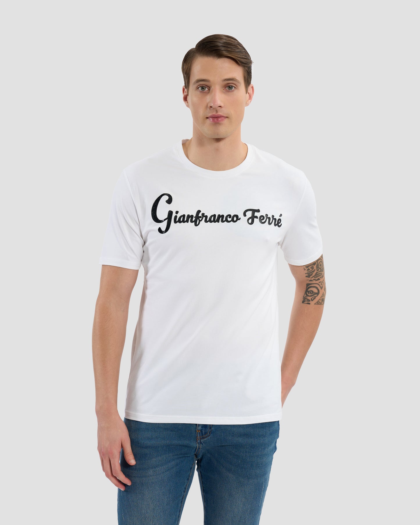 Croc-Skin Effect Script Print T-Shirt