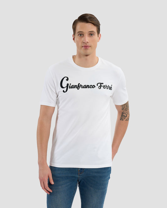 Croc-Skin Effect Script Print T-Shirt