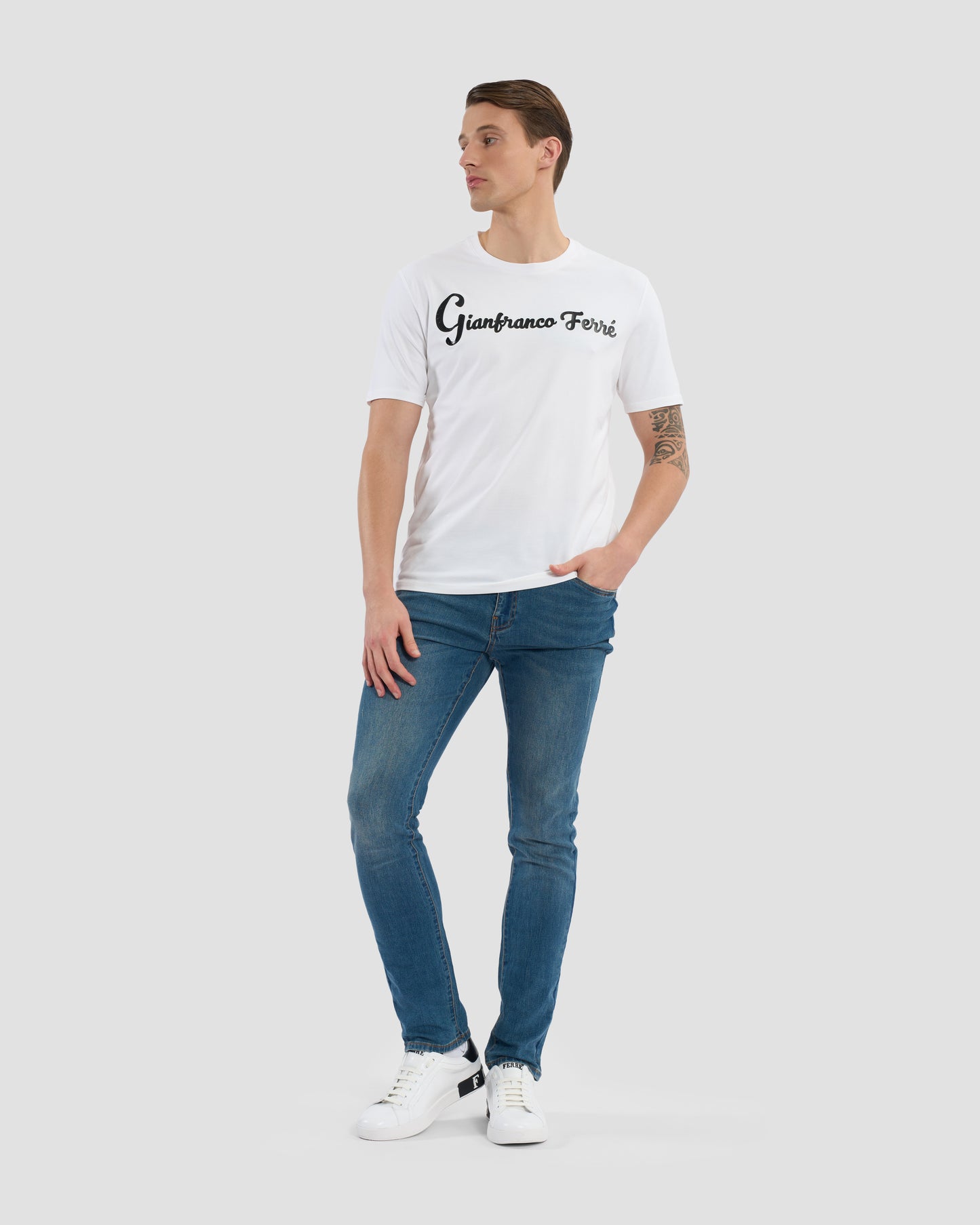 Croc-Skin Effect Script Print T-Shirt
