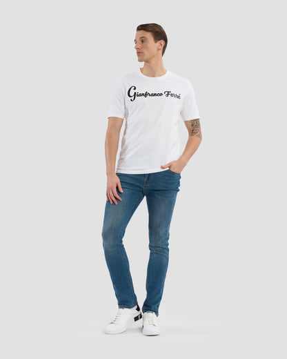 Croc-Skin Effect Script Print T-Shirt