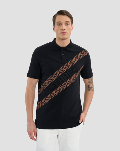 Oriental Pattern Accented Polo Shirt