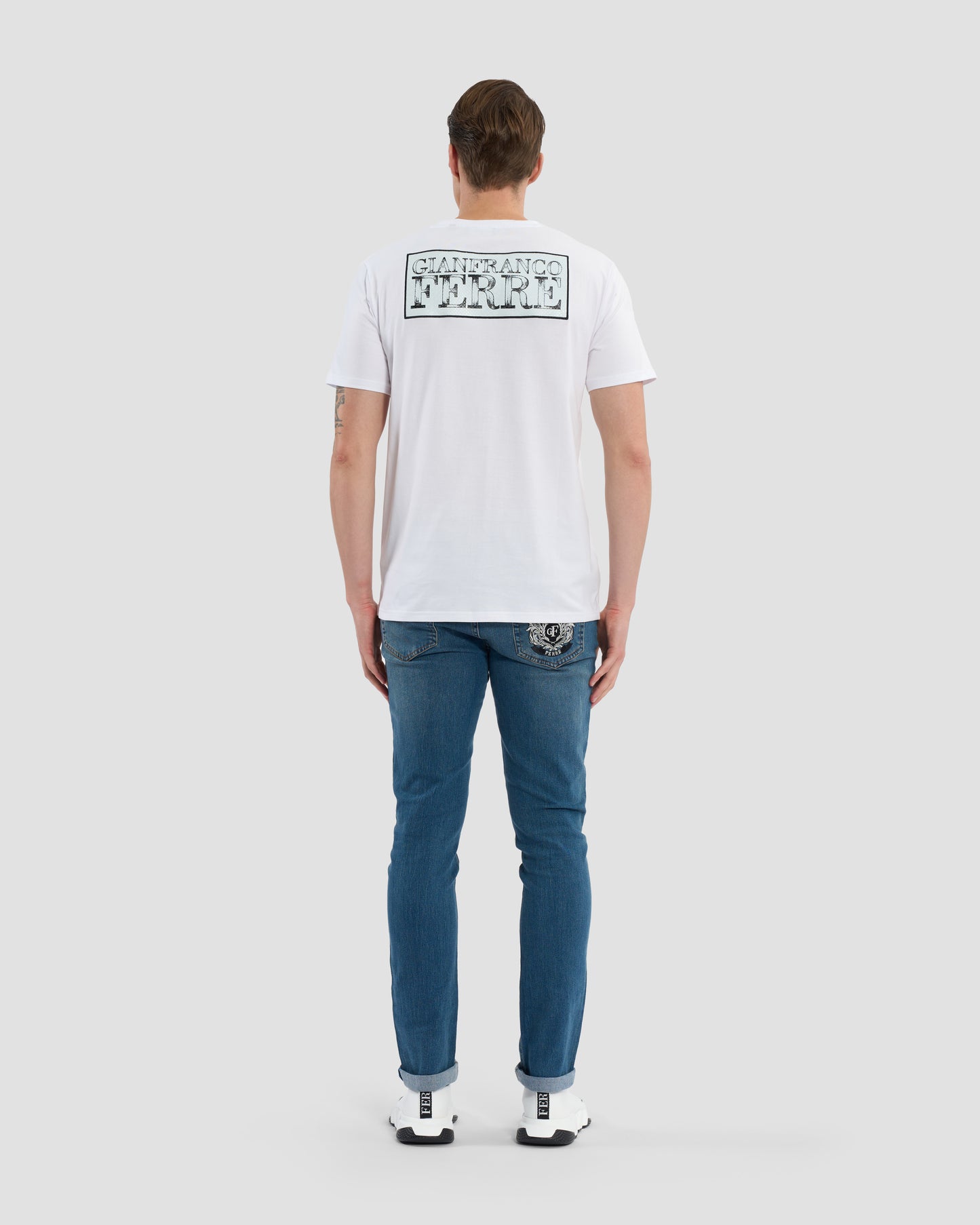 Croc-Skin Effect Brand Print T-Shirt