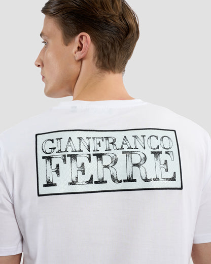 Croc-Skin Effect Brand Print T-Shirt