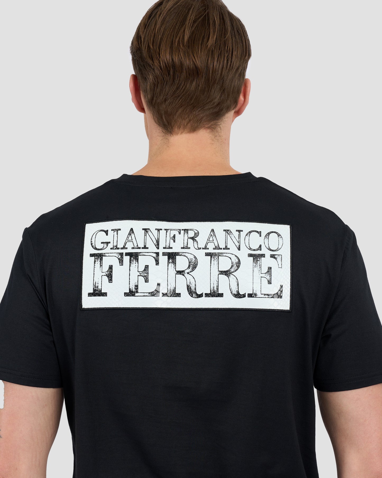 Croc-Skin Effect Brand Print T-Shirt