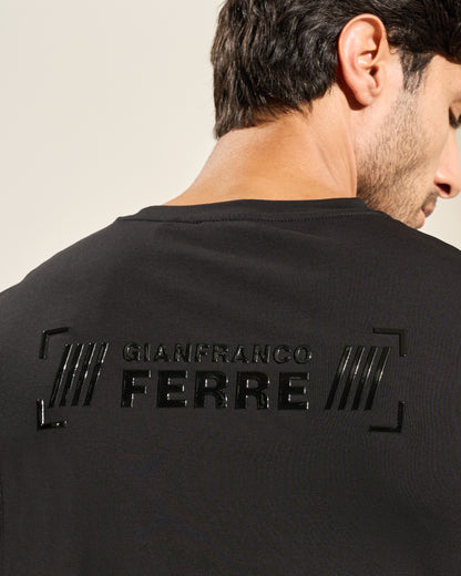 Tape Sleeve Print Black T-Shirt