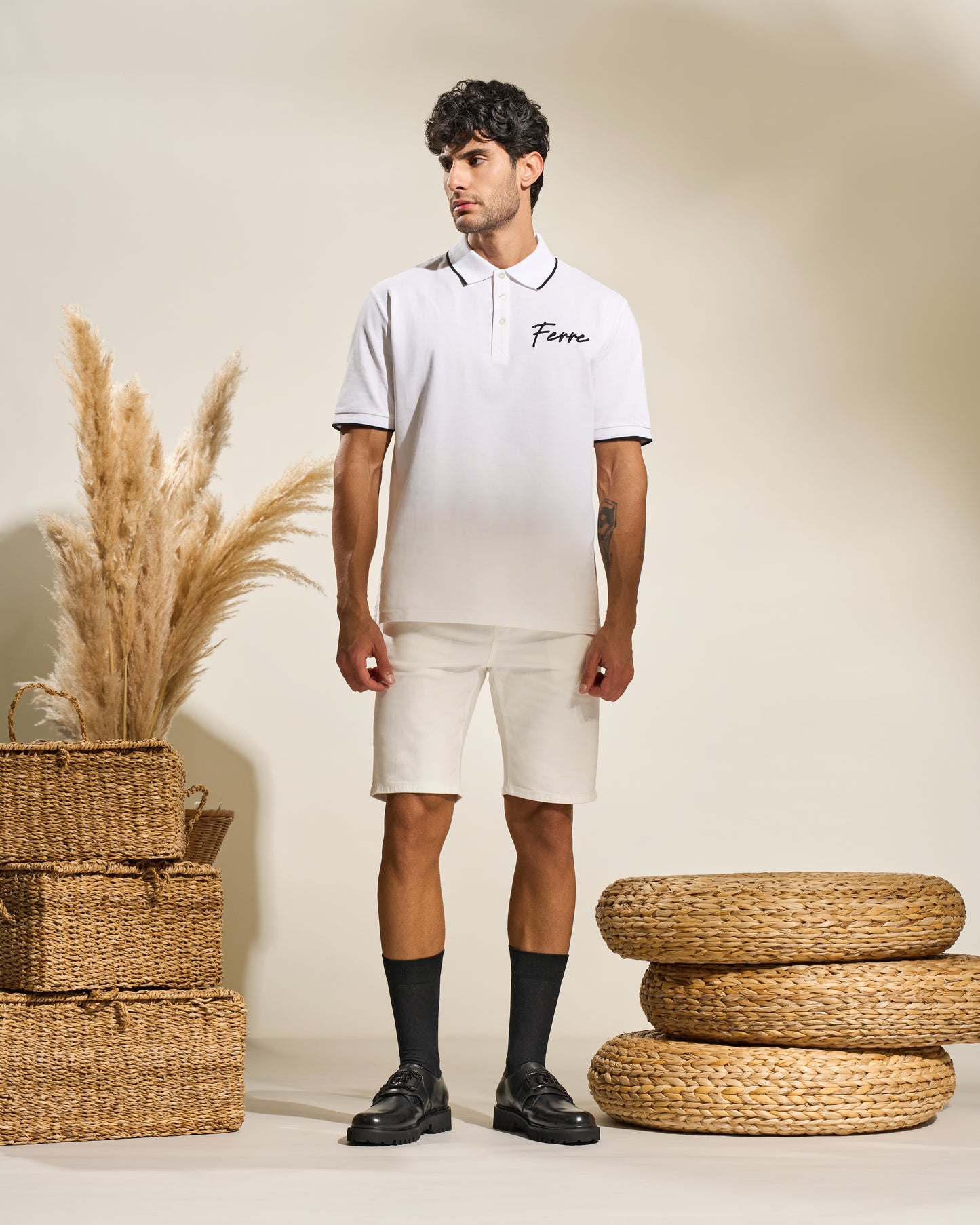 Edgy Back Chain White Polo