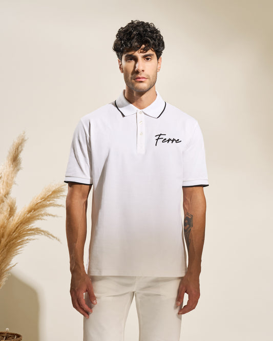 Edgy Back Chain White Polo
